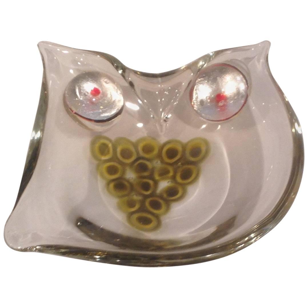 Rare Antonio Daros for Cenedese Murano Owl Sculptural Dish with Murrines For Sale
