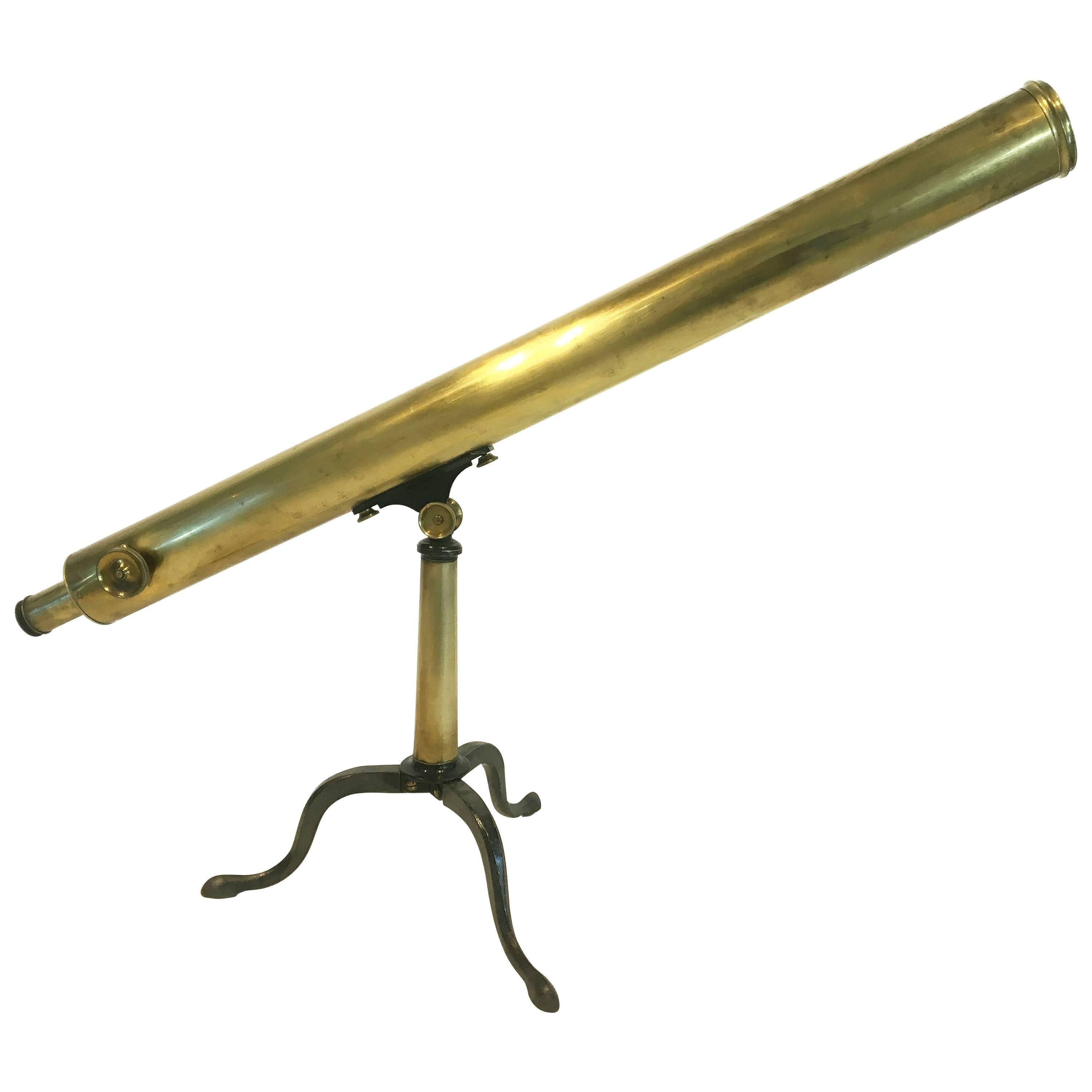 Large Brass Library Telescope on Folding Tripod Base from Scotland For Sale