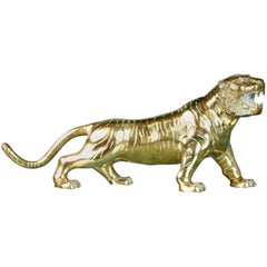 Vintage Majestic Brass Tiger Sculpture or Door Stop, circa 1970