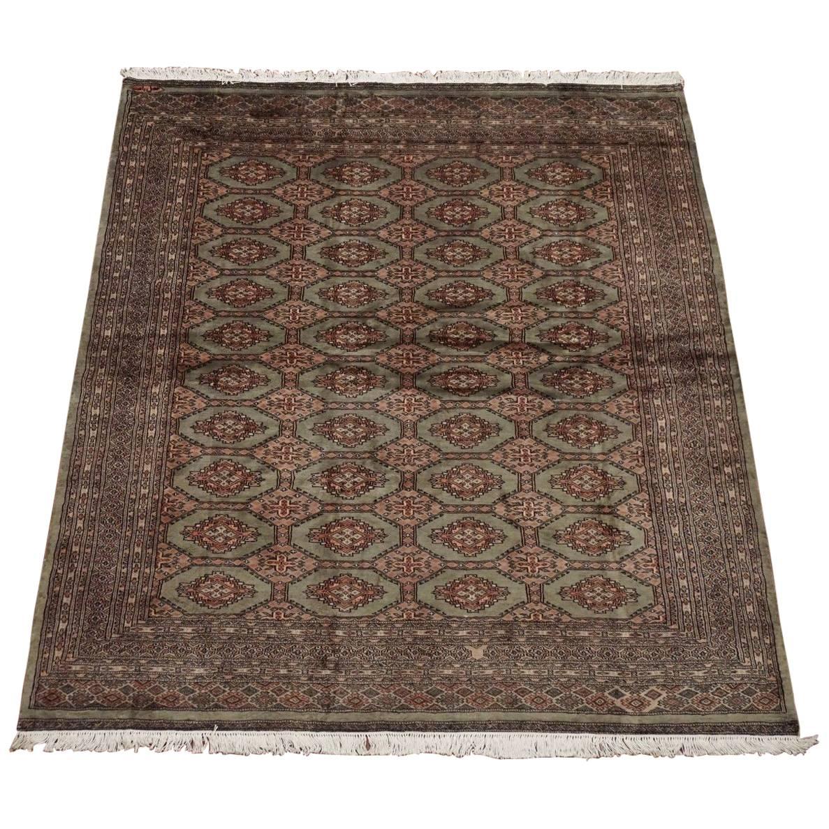 Signed Wool and Silk Pak Bukhara Area Rug For Sale