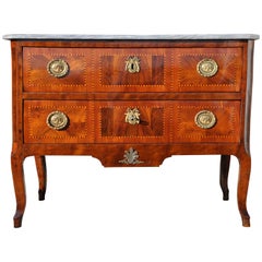 Louis XVI Chest of Drawers Inlaid and Enriched with Handles in Gilded Bronze
