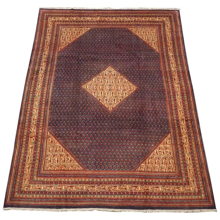 1960s Vintage Navy Blue Persian Saraband Sarouq Mir Area Rug For 1960s Vintage Navy Blue Persian Saraband Sarouq Mir Area Rug For