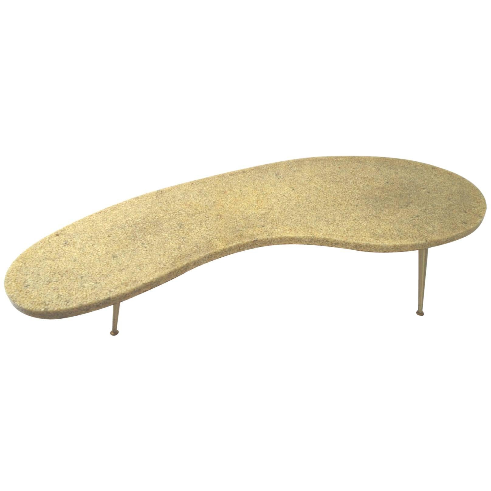Free-Form Resin Top Coffee Table with Brass Tapered Pole Legs