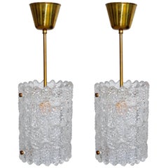 Pair of Crystal Pendant Lights by Carl Fagerlund for Orrefors