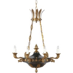 French Empire Style Green Tole and Bronze Chandelier, 1900s