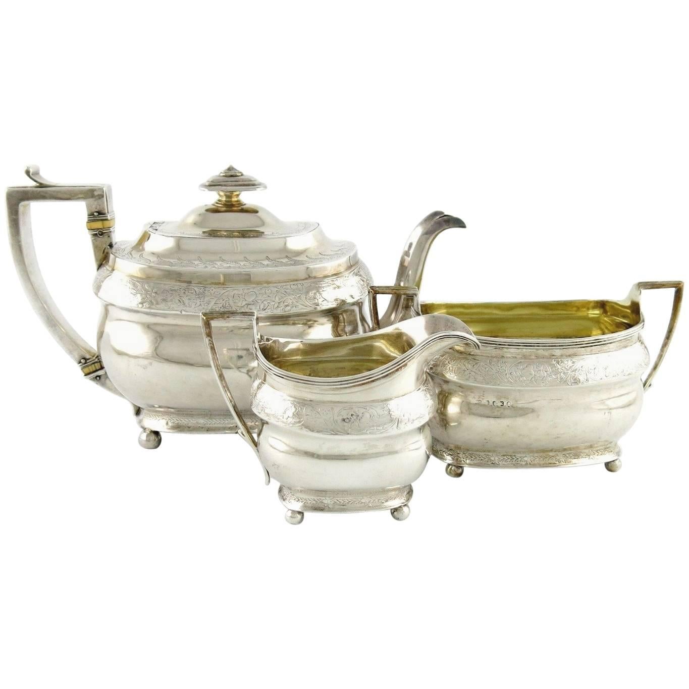 George III Sterling Silver Tea Set, London, 1805