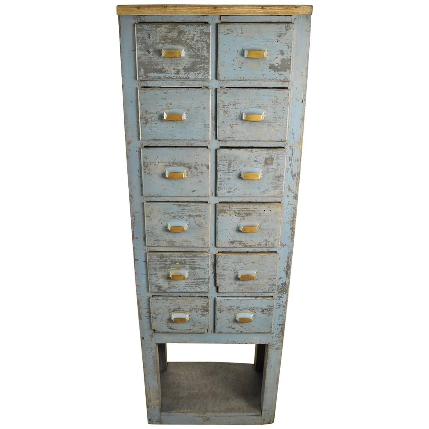 Tall Industrial Blue English Workshop Drawers For Sale