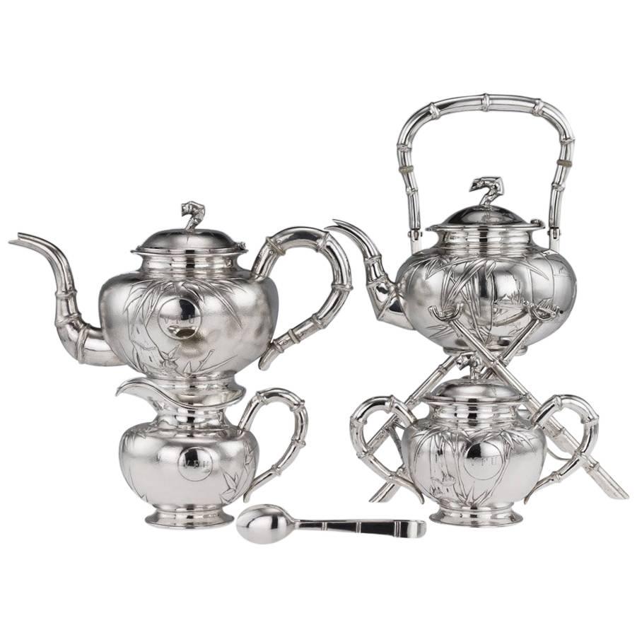 Antique Chinese Solid Silver Large Five-Piece Tea Service, circa 1910