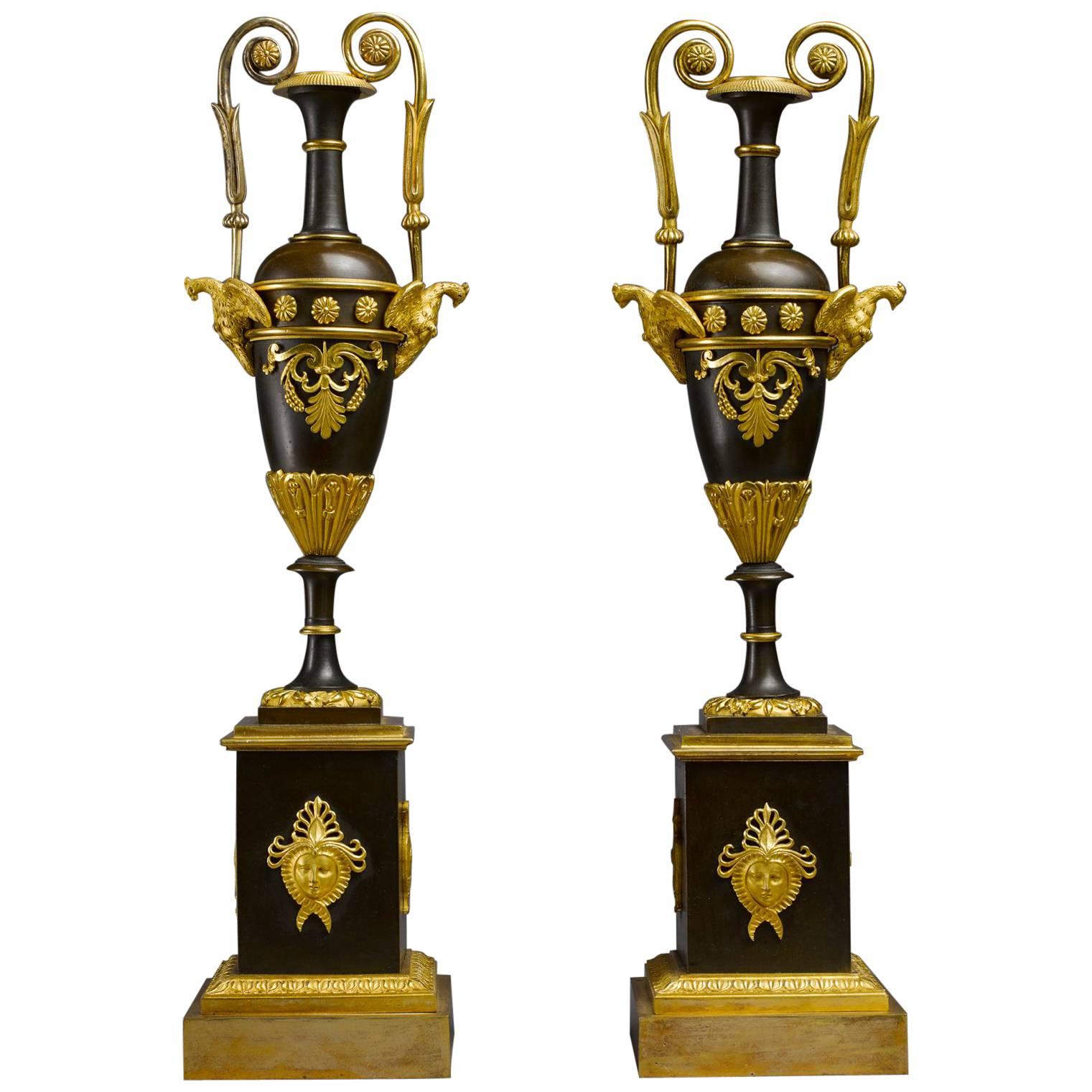 Pair of Early 19th Century, French Empire Ormolu Vases Attributed Thomire Galle