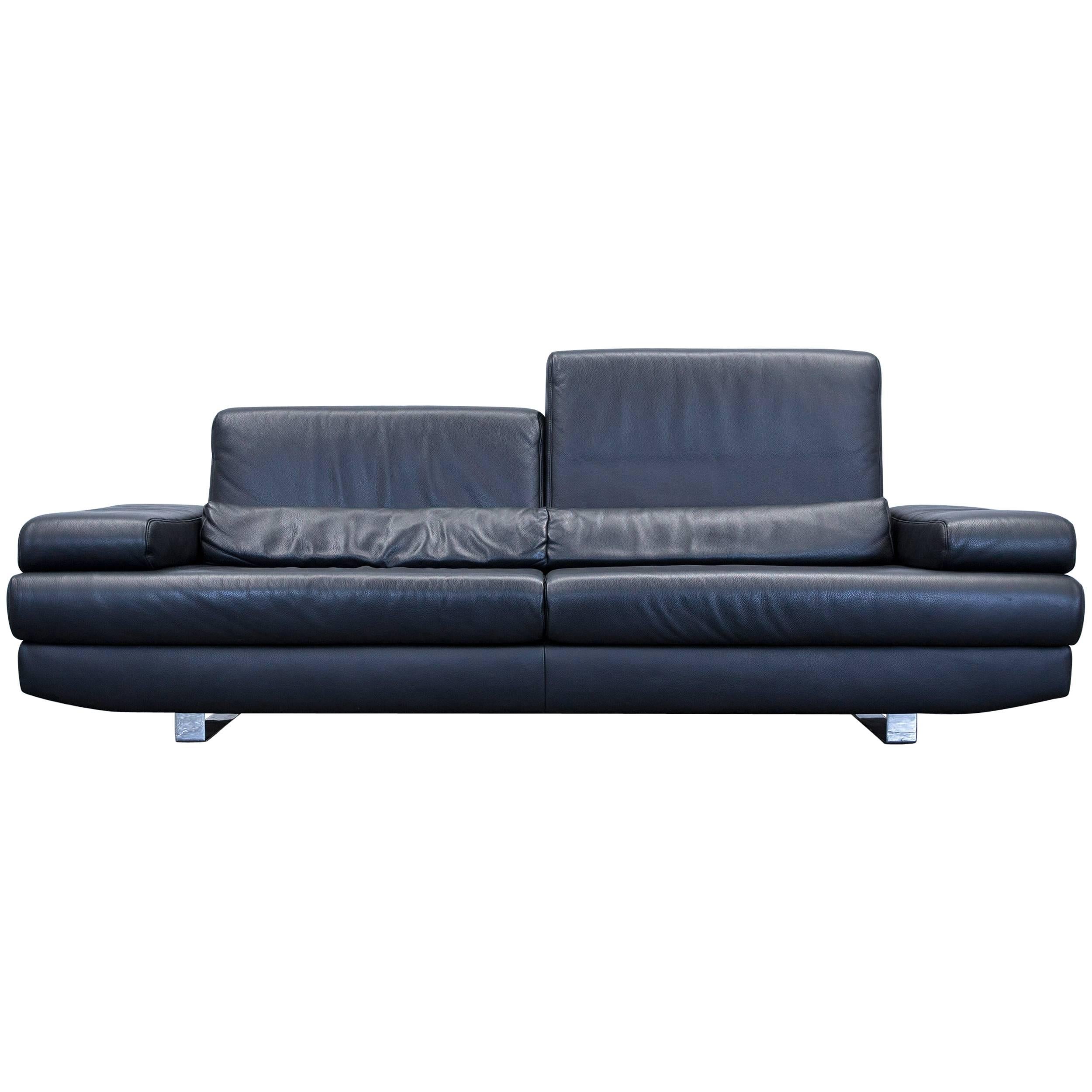 Ewald Schillig Harry Designer Sofa Leather Black Three-Seat Function Couch
