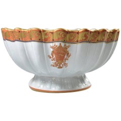 Italian Porcelain Orange and Gold Detail Footed Bowl Scalloped Edge, Mottahedeh