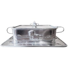 Antique Art Nouveau Pewter Butter Dish with Maiden Motif attributed to Kate Harris