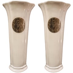 Fabienne Jouvin Midcentury  white Flower-Shaped French porcelain Vases