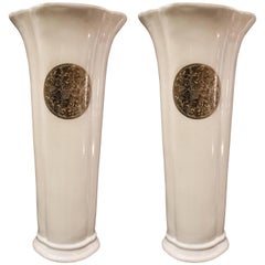 Fabienne Jouvin Midcentury white Flower-Shaped French porcelain Vases