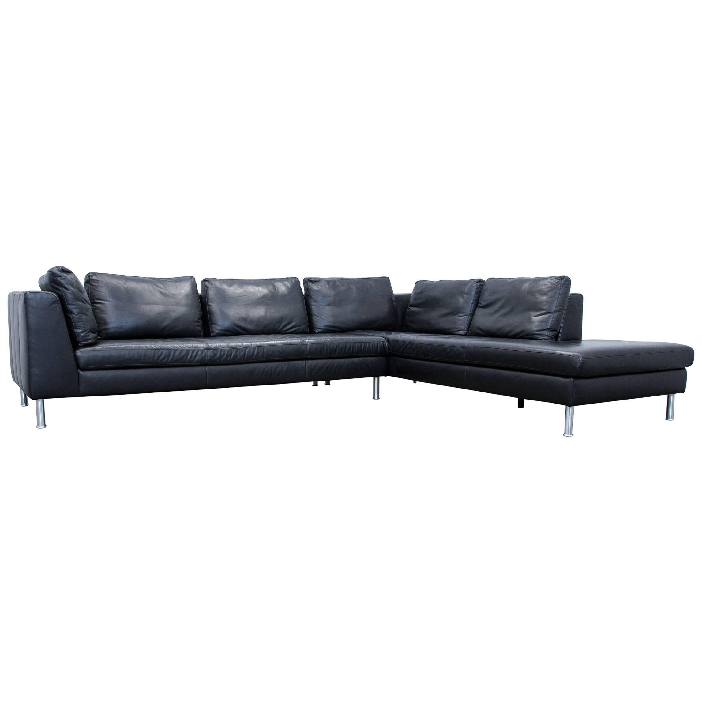 Ewald Schillig Designer Corner Sofa Leather Black Couch Modern For Sale