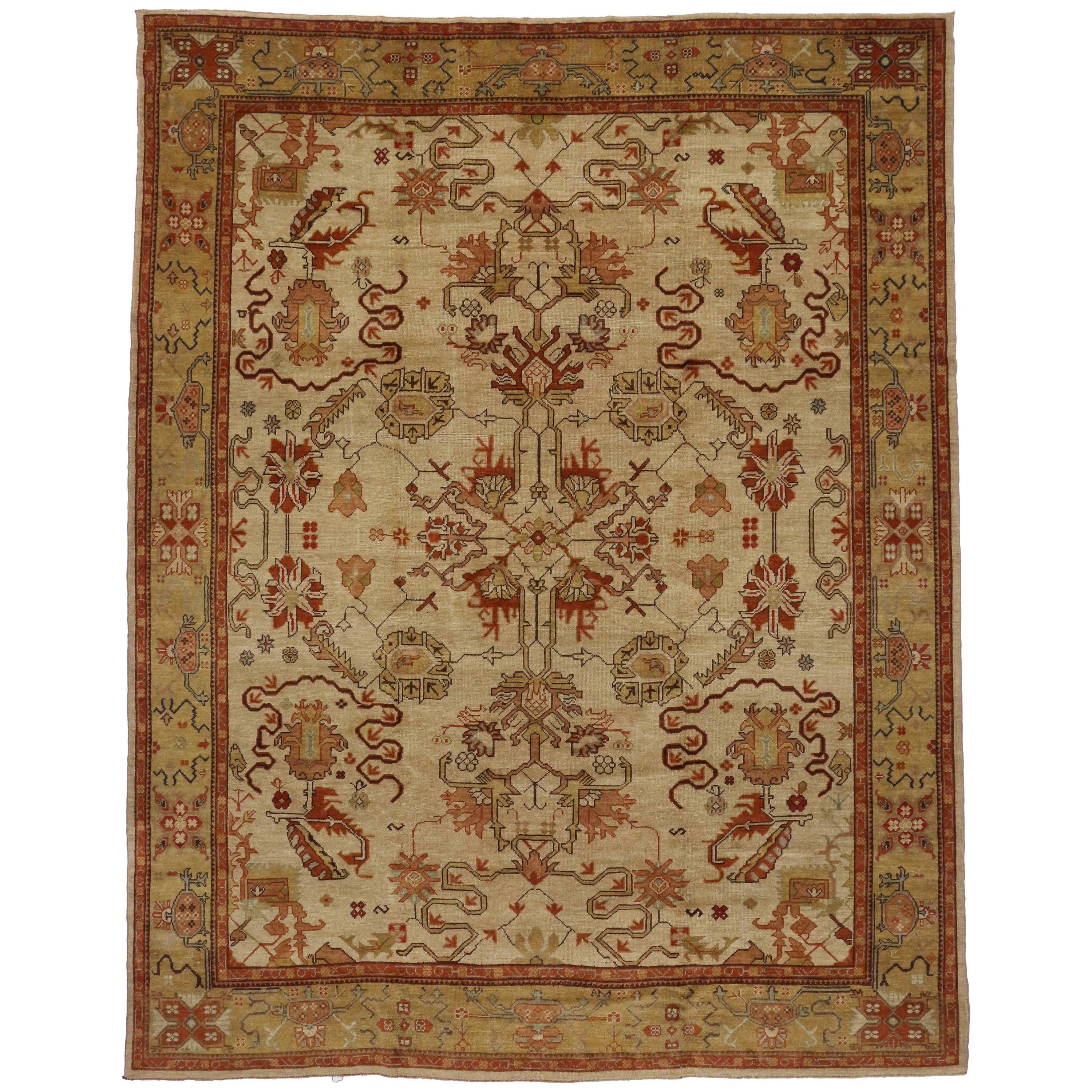 Modern Turkish Oushak Rug with Traditional Style and Cloudband Design