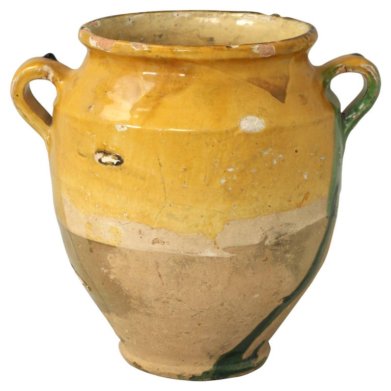 Antique French Confit Pot in a the Classic the Classic Mustard Color at