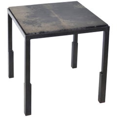 Parchment Side Table Modern Geometric Stark Thick Handmade Blackened Steel Waxed