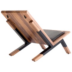 Contemporary Lounge Chair, Walnut, Powder-Coated Steel and Leather Cushion