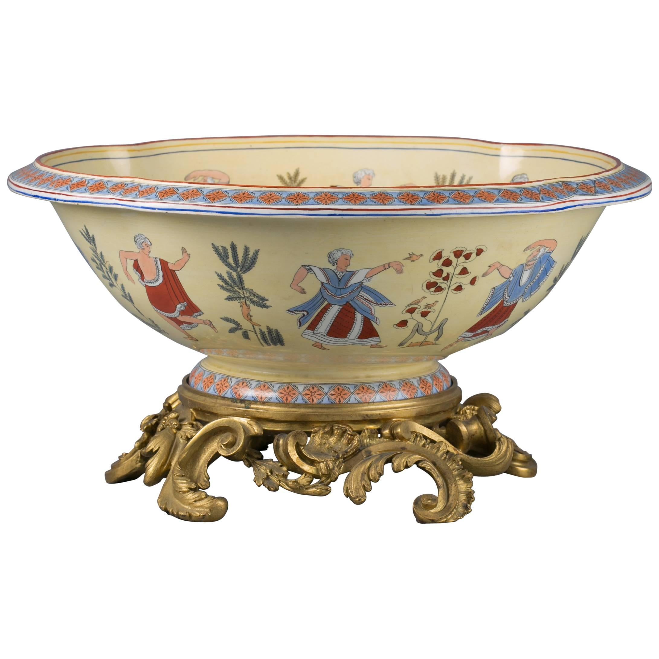 Large Bronze Mounted English Porcelain Lobed Bowl, Copeland Garrett, circa 1835 For Sale