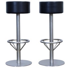 Zeus Noto Designer Leather Barstool Set Chair Black Modern Swiss Air Lounge