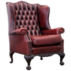 Chesterfield Leather Wingchair in Oxblood Red, One Seat Vintage, Retro