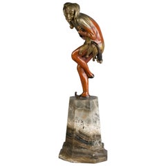 Wiener Jester aus polychromer Bronze auf Onyxständer, um 1900