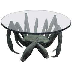 Bronze Crab-Form Sculpture with Round Glass Top as a Cocktail Table