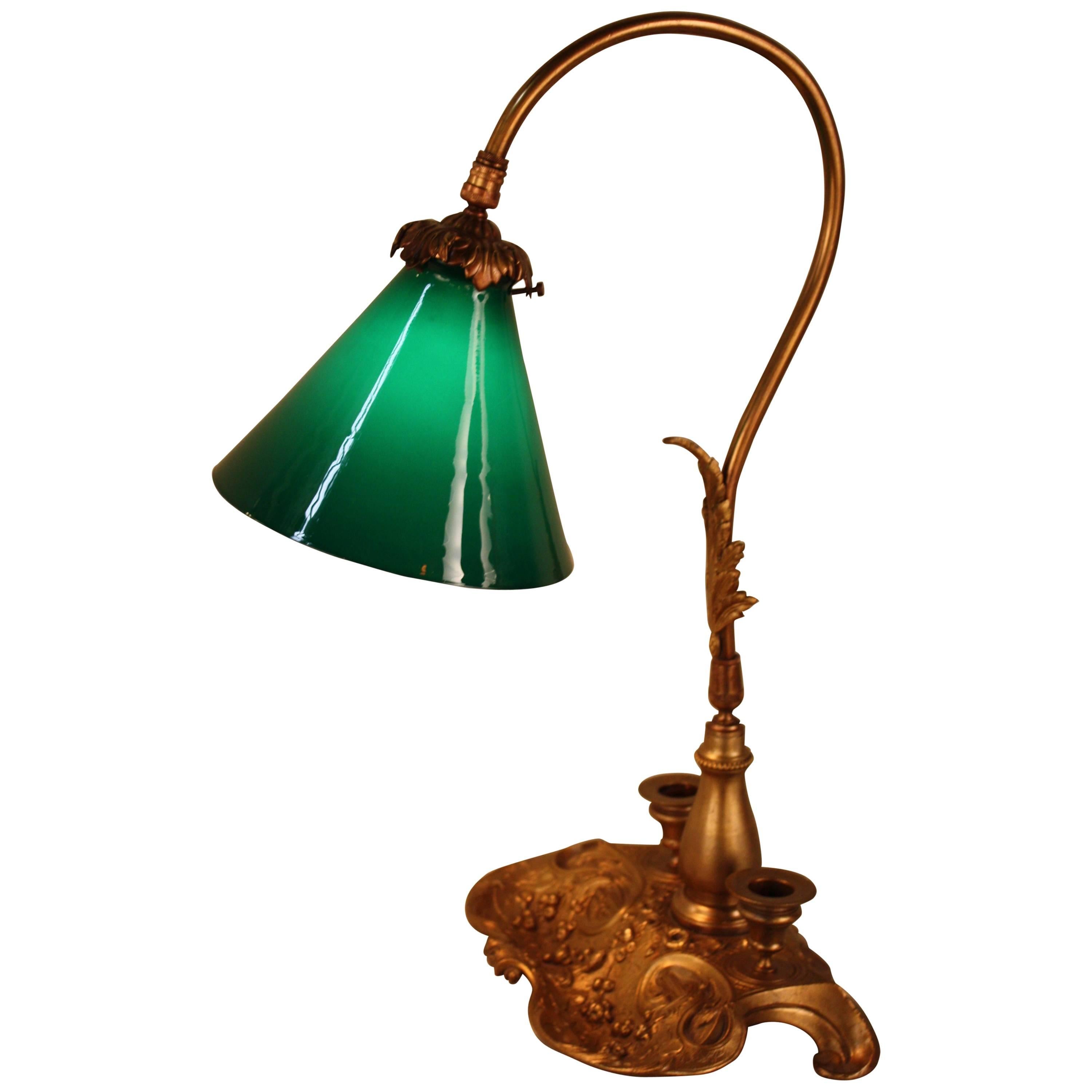 Early 20th Century Bronze and Case Glass Desk Lamp