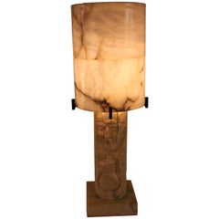 Vintage Italian Alabaster Table Lamp with Theatrical Carving