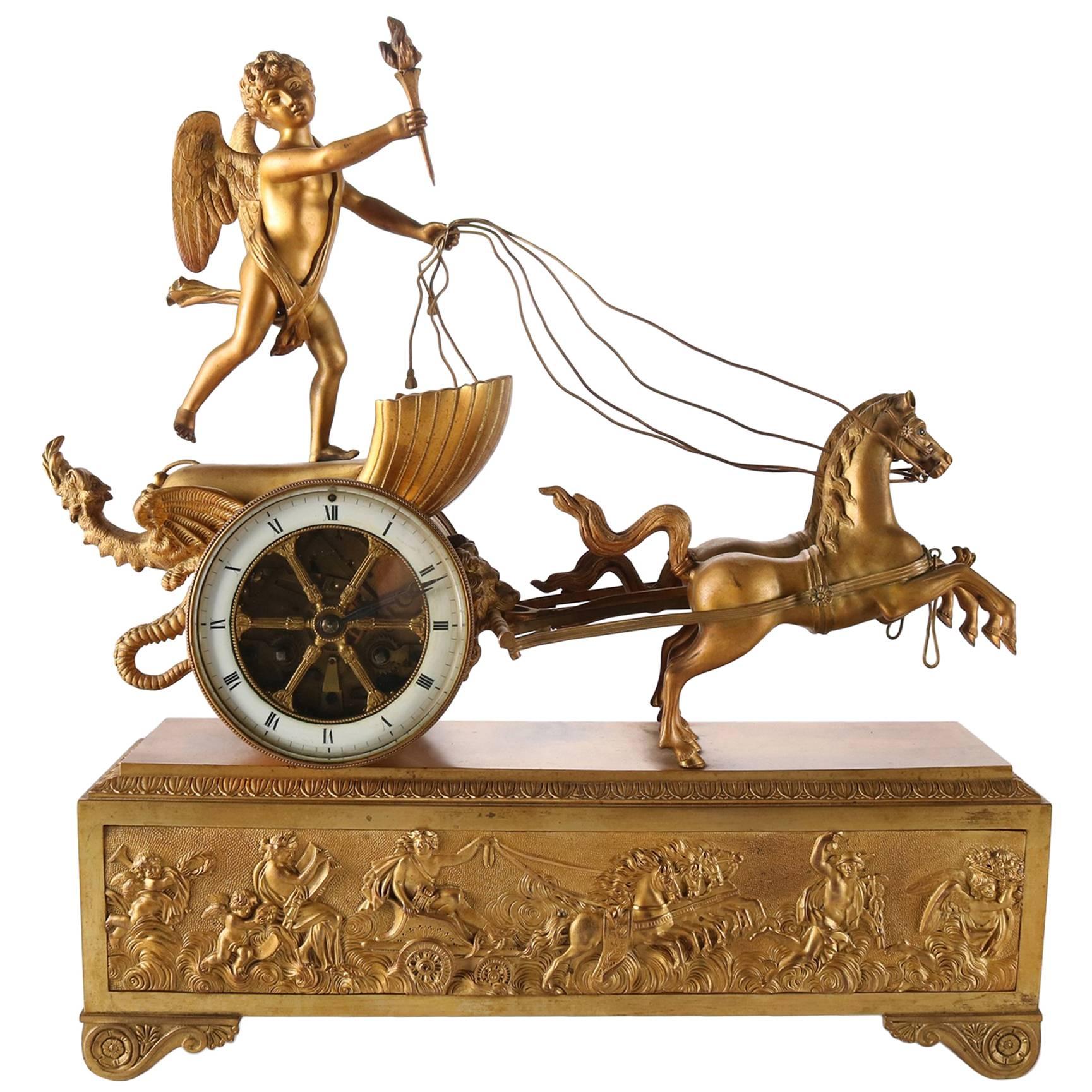 Antique French Empire Napoleon III Figural Gilt Bronze Mantel Clock