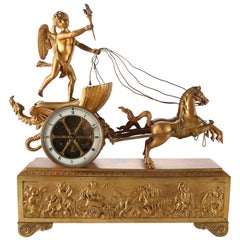 Antique French Empire Napoleon III Figural Gilt Bronze Mantel Clock