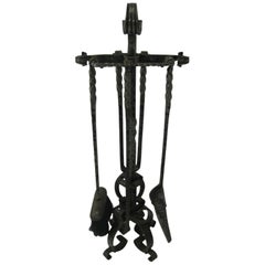 Arts & Crafts Adirondack Hand-Wrought Iron Fireplace Tool Set