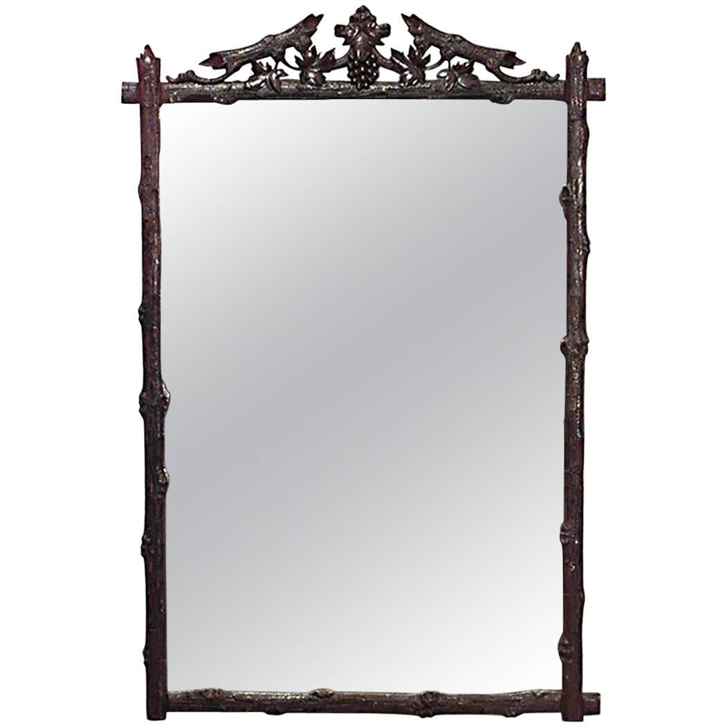 Rustic Black Forest Carved Wanut Twig Design Wall Mirror For Sale