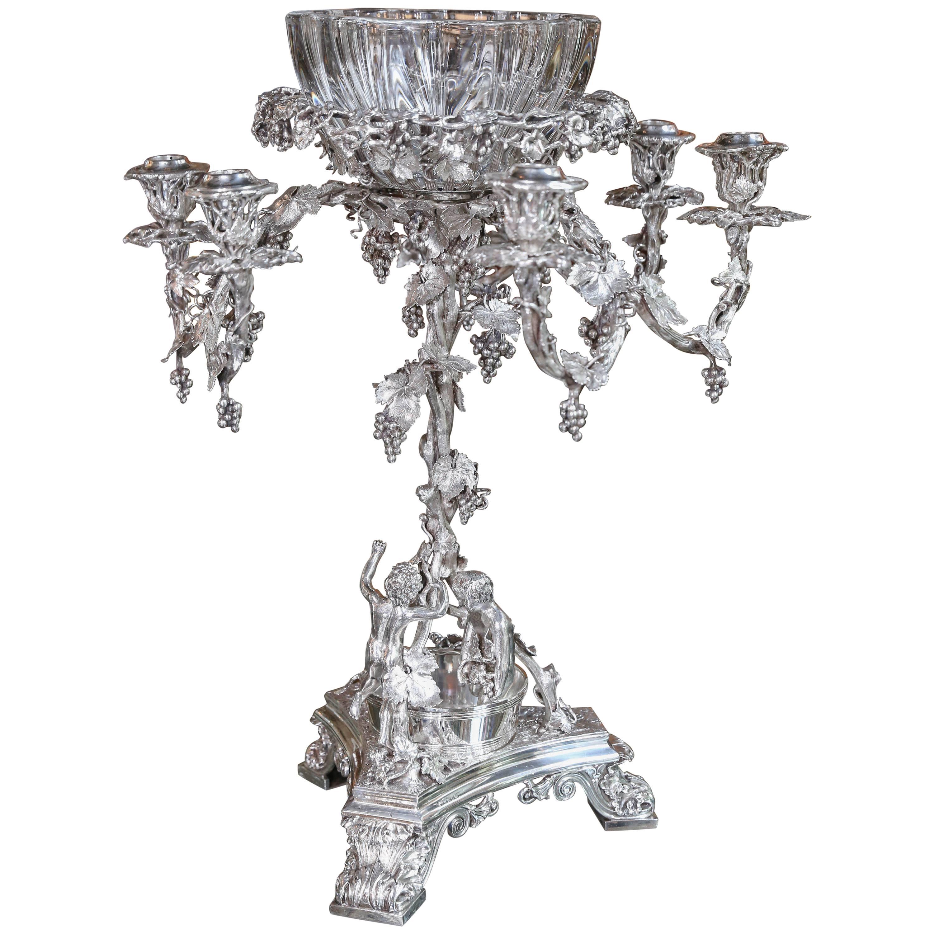 Monumental Very Fine English Silver Plated Epergne For Sale