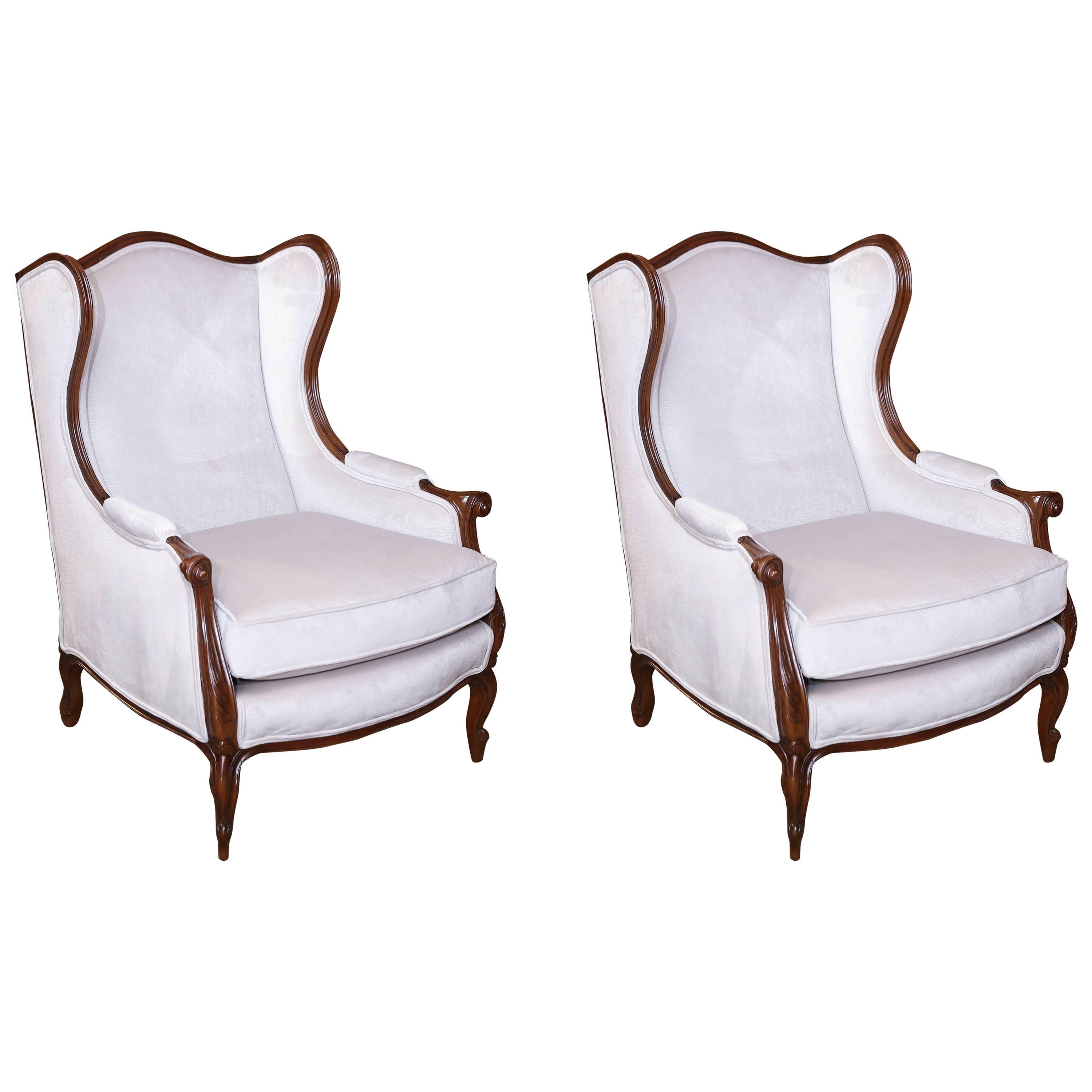 Pair of French Louis XV Style Wing Back Chairs, 20th Century at 1stDibs