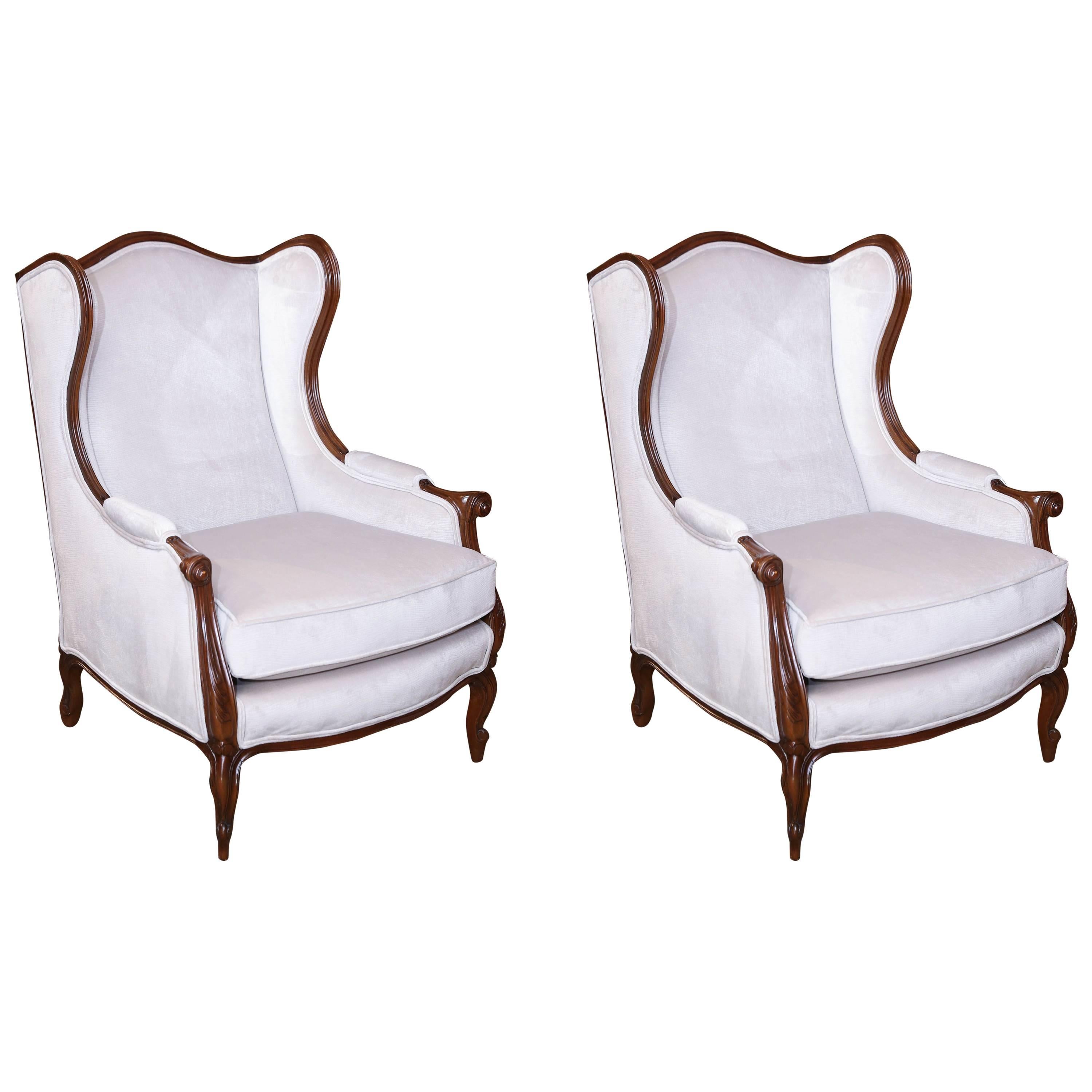 Pair of French Louis XV Style Wing Back Chairs, 20th Century