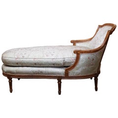 Louis XVI Style Chaise Longue with Silk Upholstery