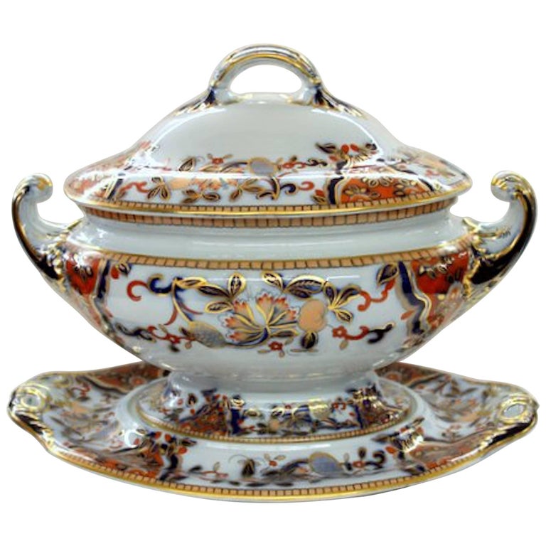 Antique English Davenport Ironstone Imari Large Soup Tureen and Stand at 1stDibs