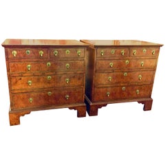 Pair of Antique English Yew Oyster Veneer Queen Anne Revival Bachelor's Chests