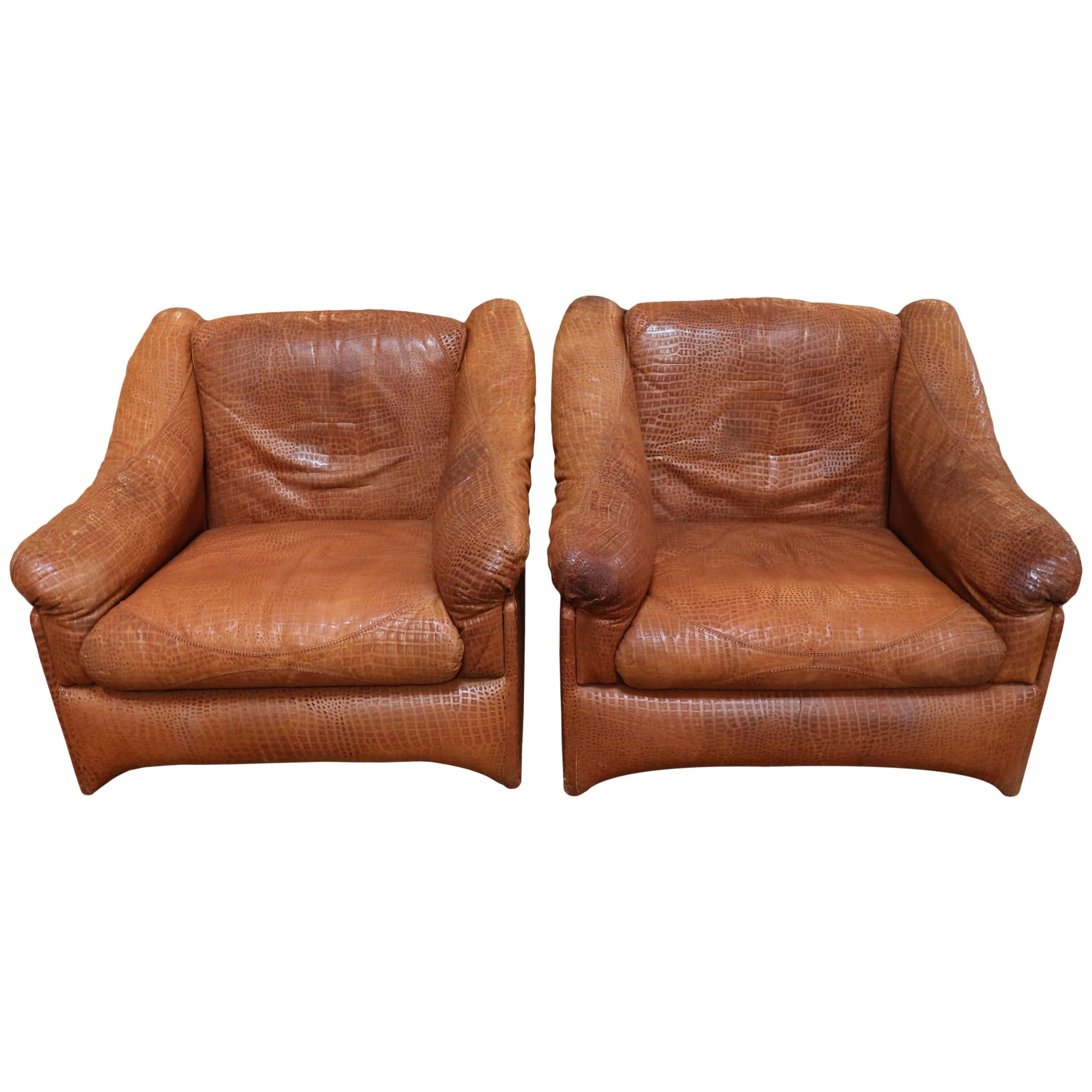 Pair of Valenti Leather Armchairs For Sale