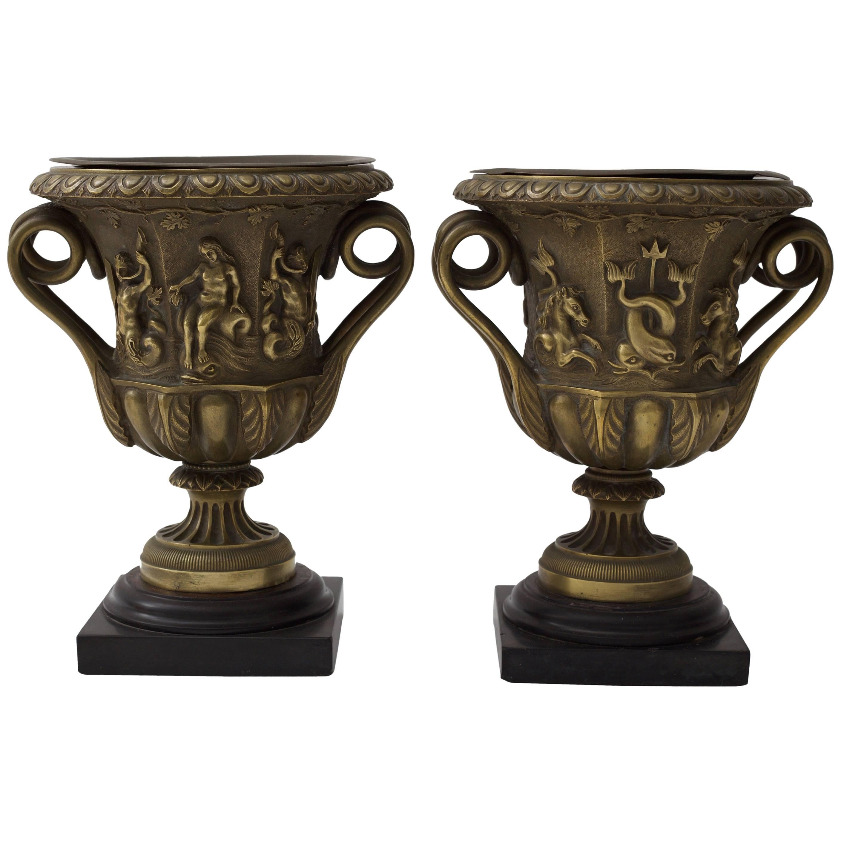 Pair of Bronze Urn-Form Vases 