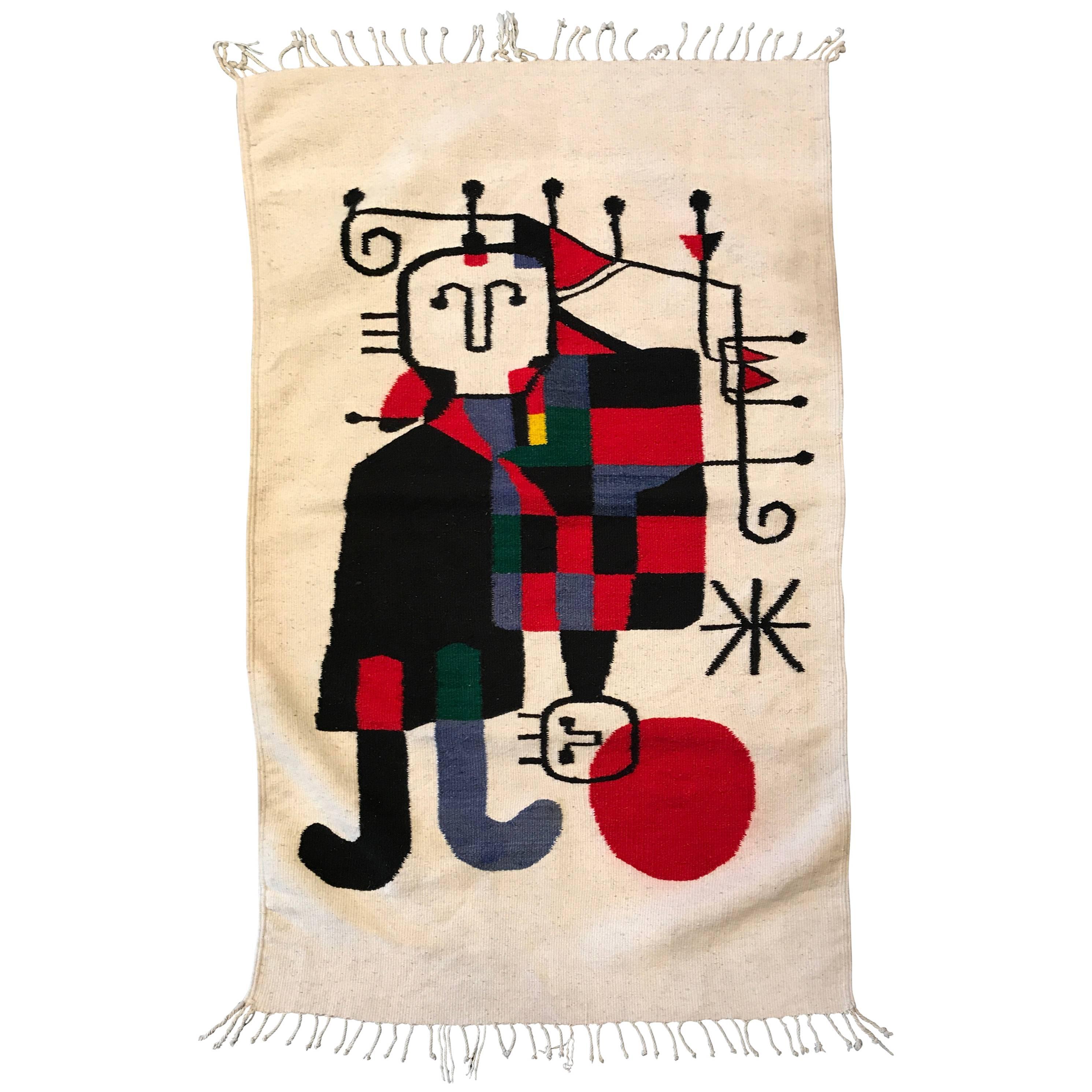 Handwoven Joan Miro Style Tapestry For Sale