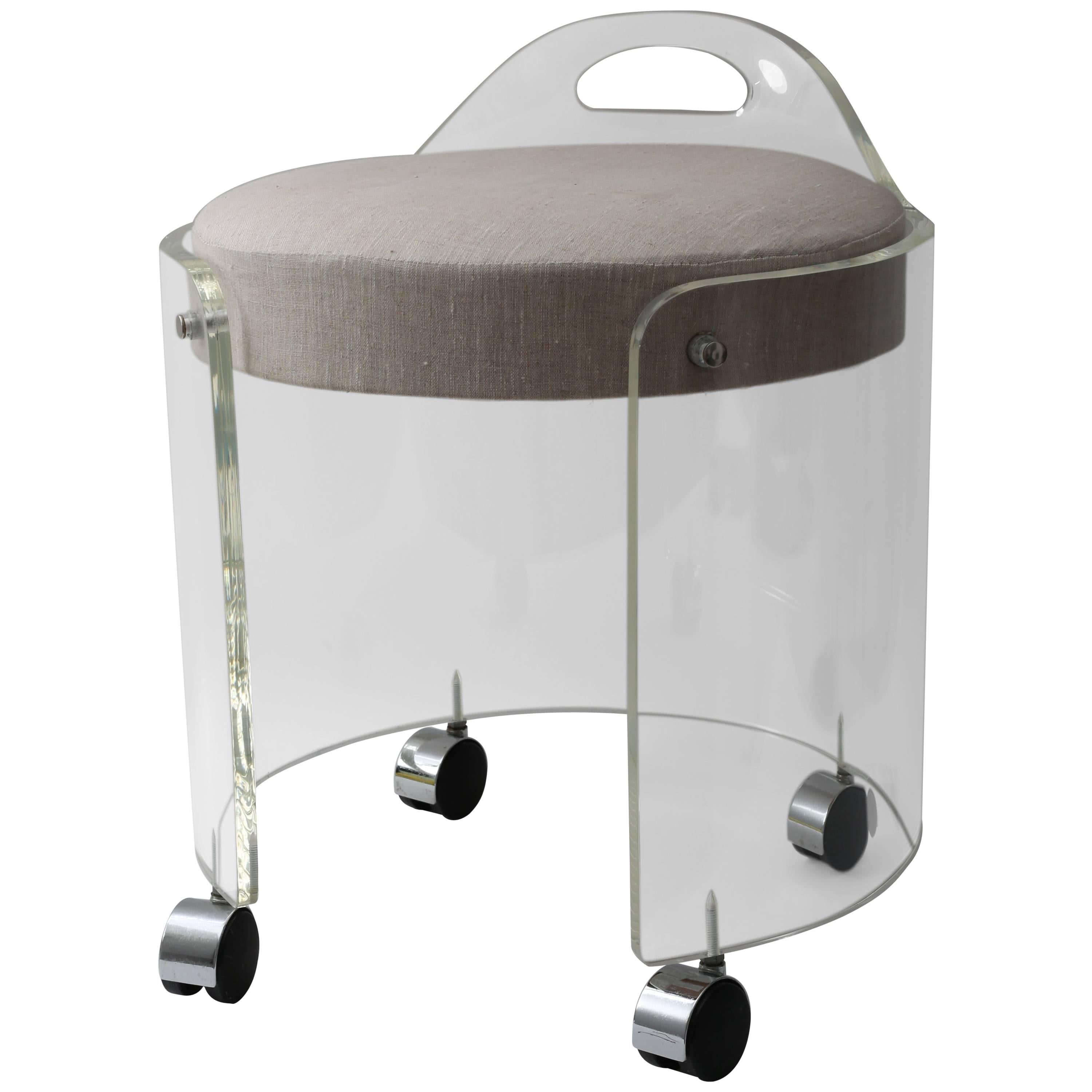  Round Lucite Vanity Stool on Casters