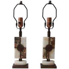 Antique Pair of Marble Art Deco Table Lamps