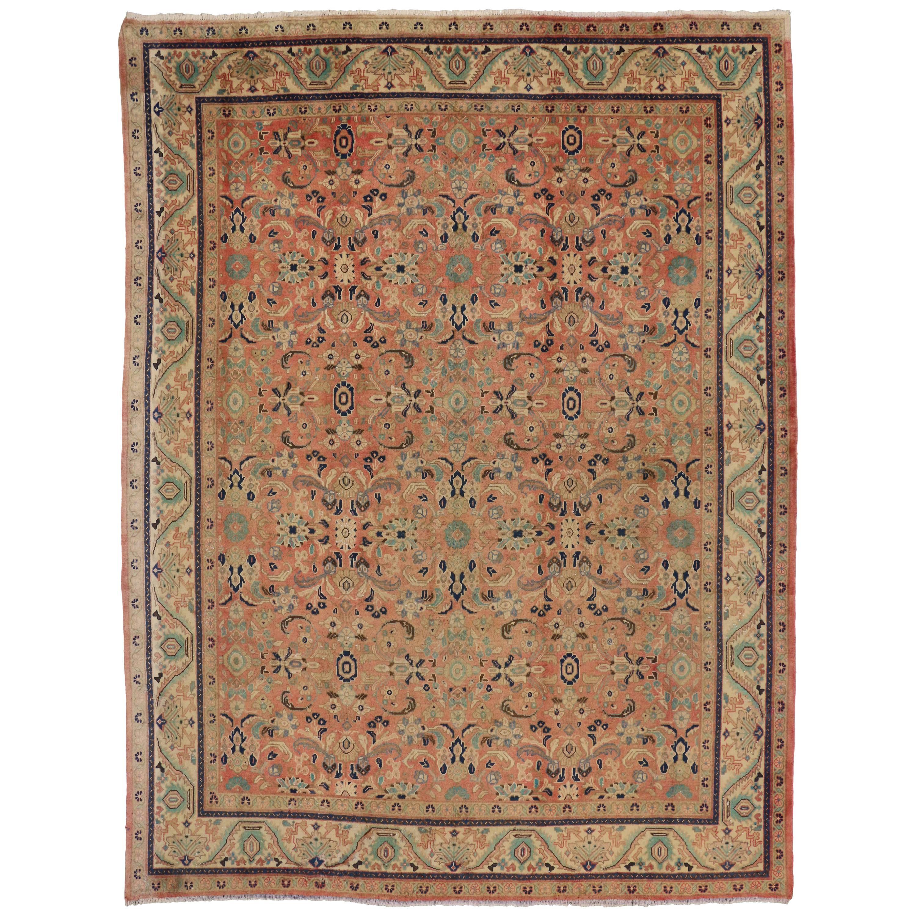 Vintage Persian Mahal Rug with Traditional Style, Peach Persian Area Rug