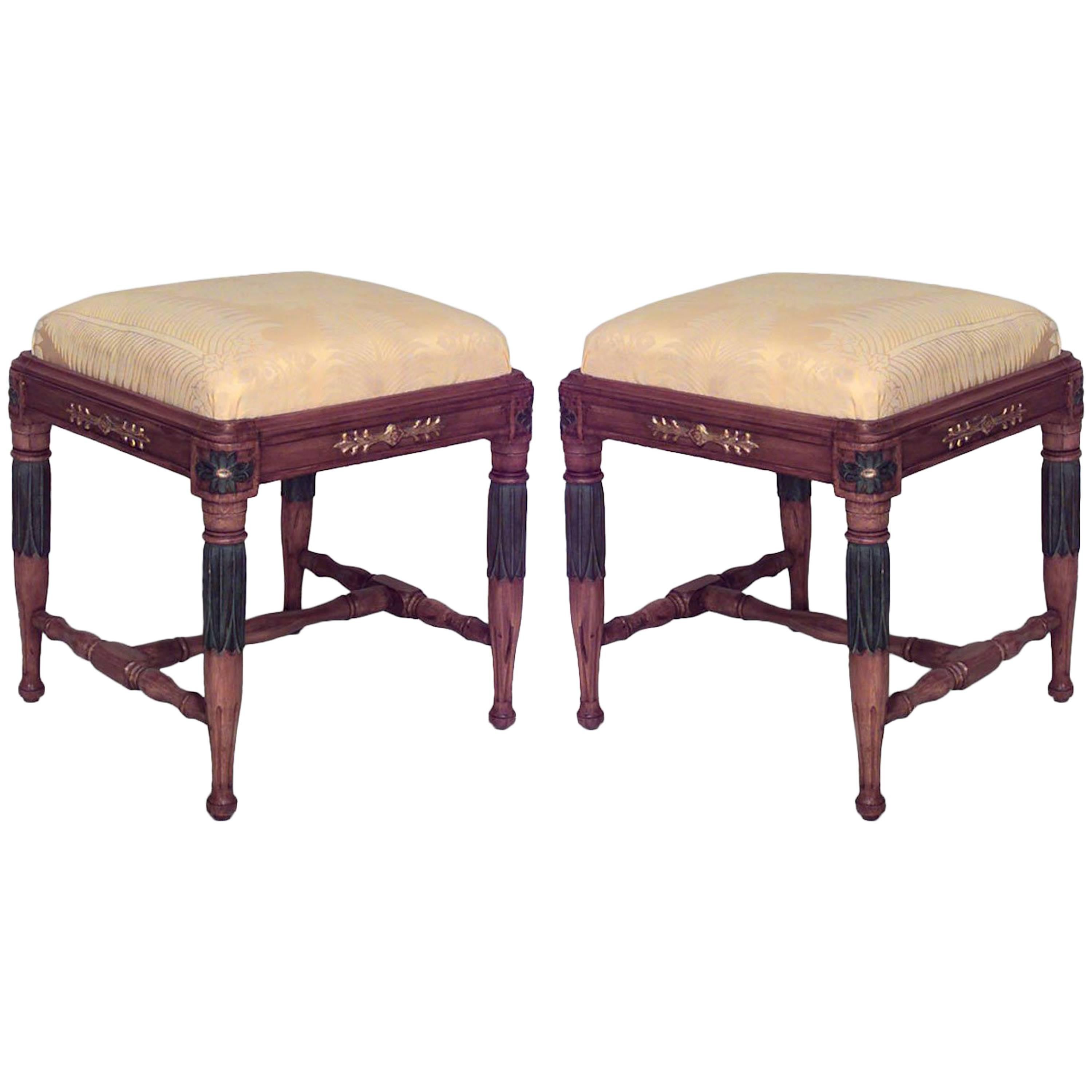 2 Swedish Neoclassic Birch and Silk Stools For Sale