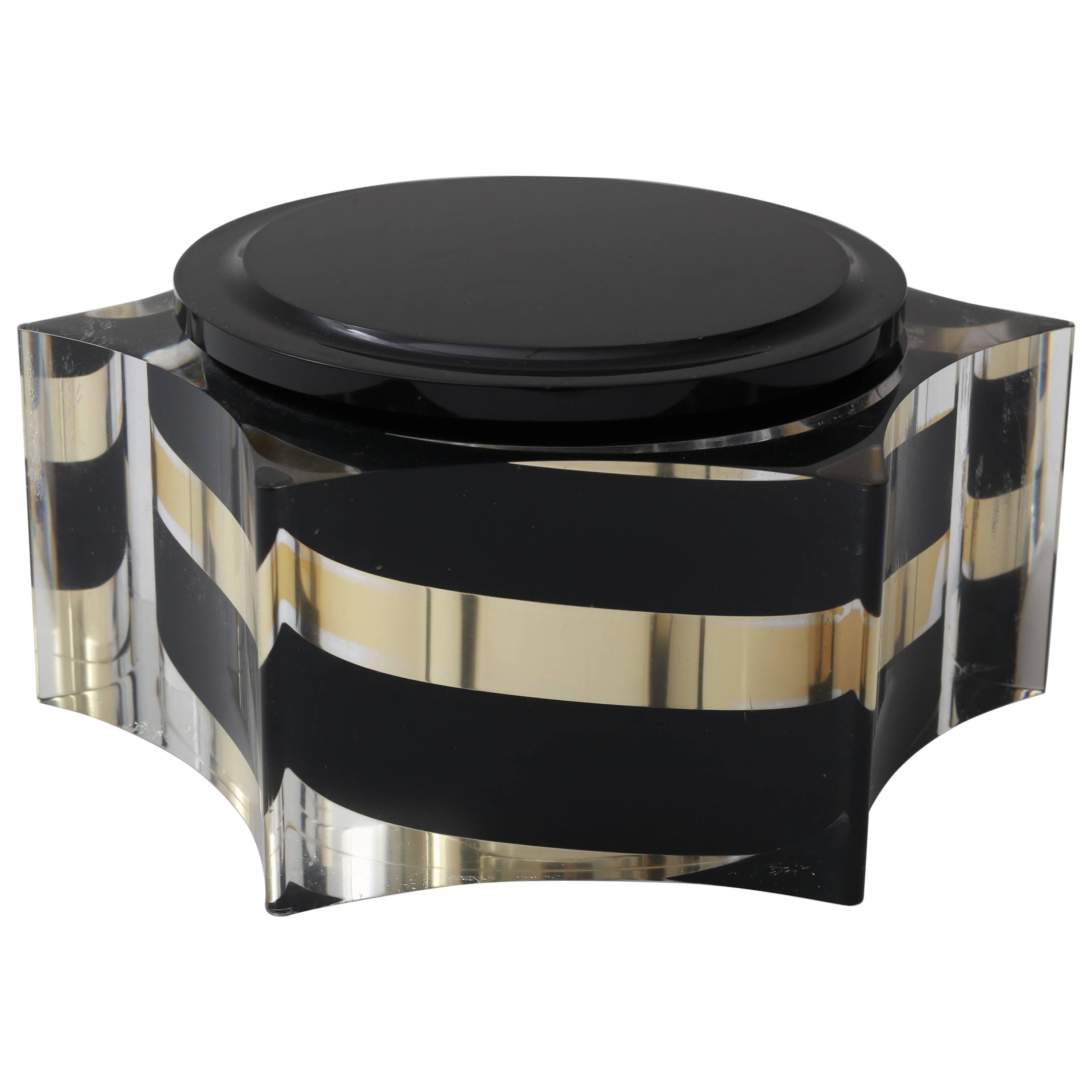 Scalloped Box in Clear, Black and Gold Lucite in the Style of Willy Rizzo