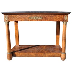 Empire Console in Walnut Root with Legs Decorated in Bronze Finely Chiseled