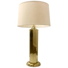 Polished Brass Octagon Tall Column Table Lamp